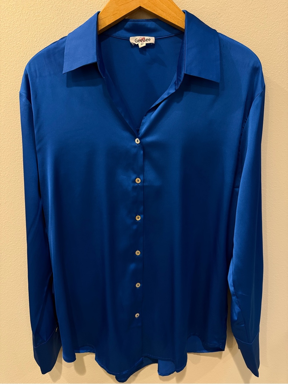 GeeGee Women's Cobalt Blue Satin Button-Down Shirt